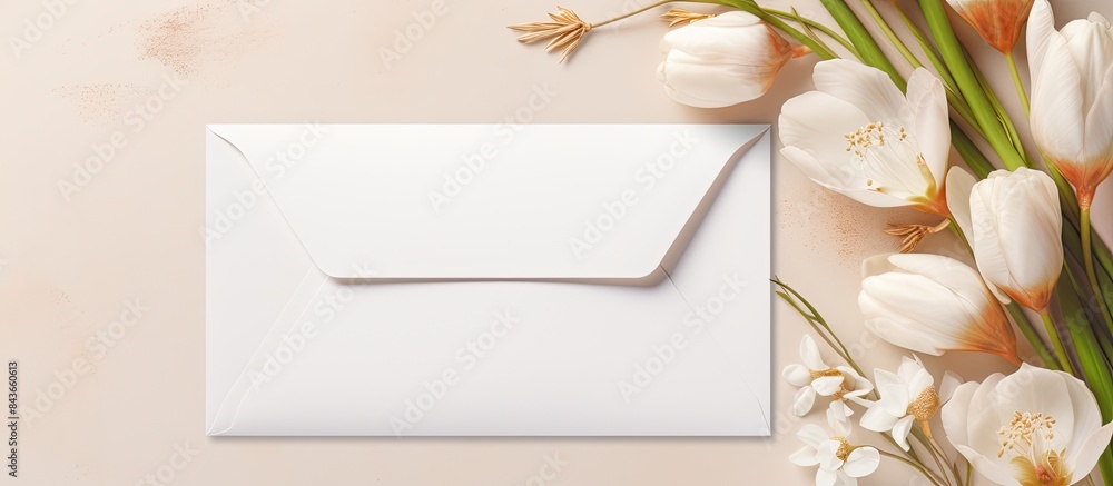 Aufkleber spring composition wedding invitation design a bouquet of flowers and an envelope congratulation inv