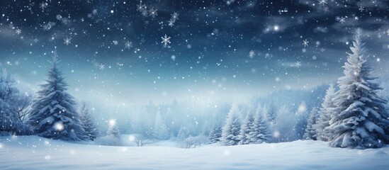 Fototapeta premium Merry christmas and happy new year greeting background winter time and snow space Falling snow background winter sky Merry christmas greeting background with copy space