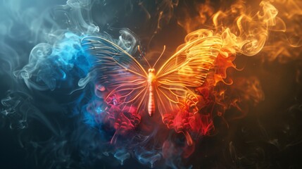 Obraz premium Illuminating shinning glowing beautiful butterfly over dark background.