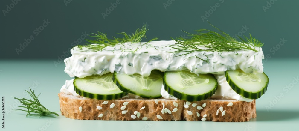 Poster sandwich with cottage cheese cucumber and dill copy space