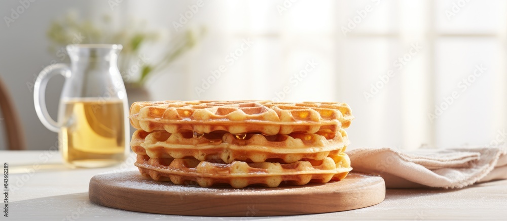 Aufkleber homemade waffles on white table top view. copy space available