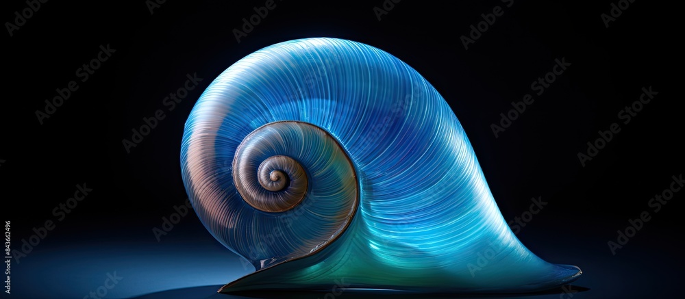 Poster blue color snail shell. copy space available