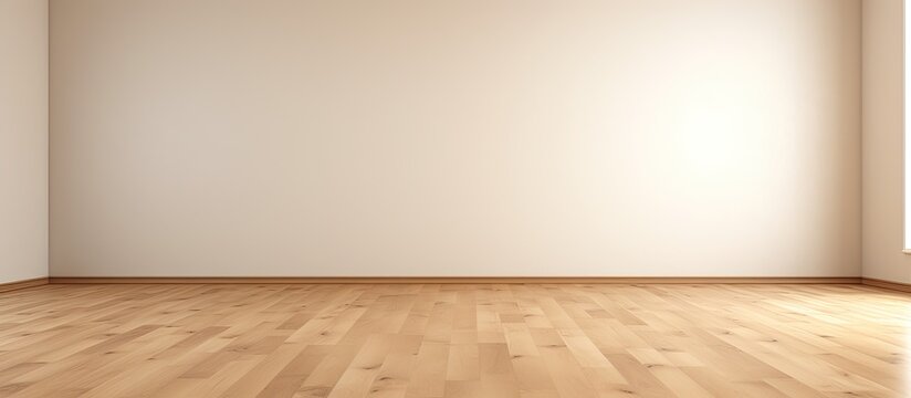 Beige oak floor and light wall for room background design The concept of a mockup of empty space in an apartment Free space for copy