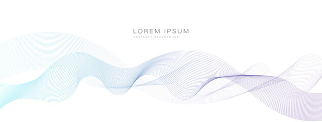 Abstract blue purple gradient flowing wave lines on white background. Modern colorful wavy lines pattern design element. Suitable for banner, cover, poster, website, presentation, brochure, flyer