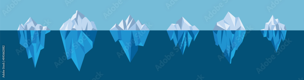 Wall mural set of blue iceberg vector icons. glacier icon. vector illustration