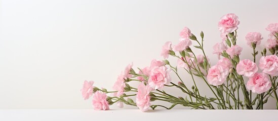 Elegant carnation bouquet on white background with copy space