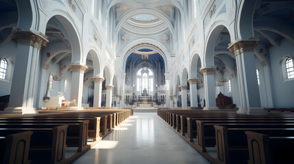 Fototapeta premium Grand Cathedral Interior with High Ceilings and Ornate Architecture