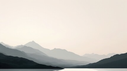 Minimalist mountain range at dawn, modern, neutral tones, vector art, sharp edges and simplicity