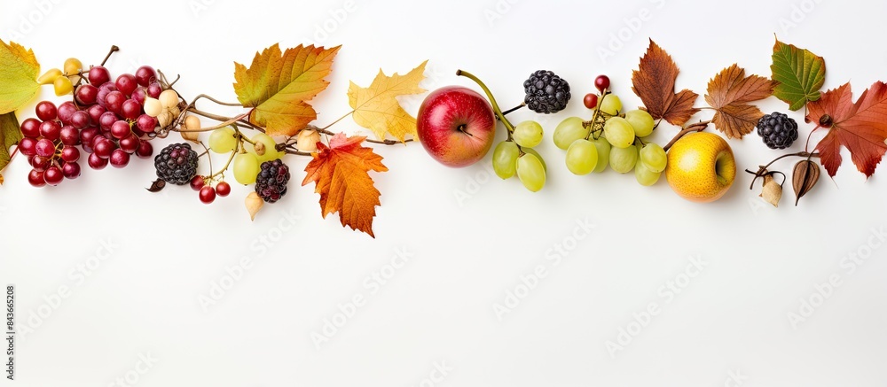 Aufkleber autumn leaves and fruits and berries on a white background hello autumn layout for design with place