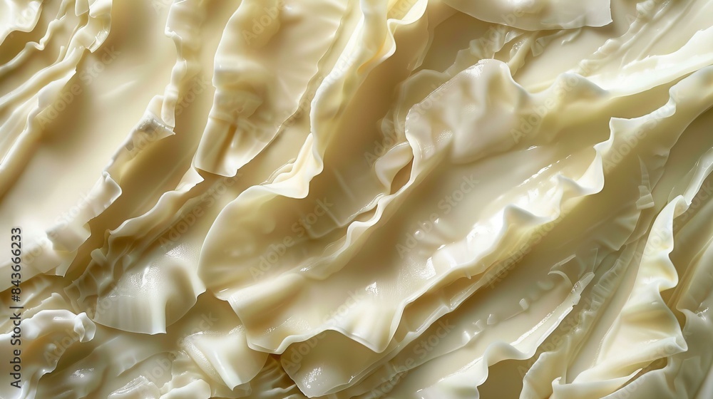 Poster close-up of delicate, ruffled cream-colored fabric creating an abstract and soft texture pattern.