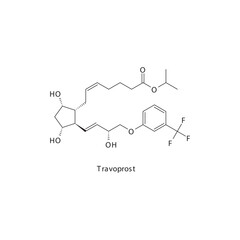 Travoprost flat skeletal molecular structure Prostaglandin Analogue drug used in Glaucoma treatment. Vector illustration scientific diagram.