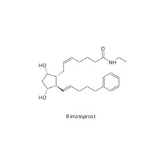 Bimatoprost flat skeletal molecular structure Prostaglandin Analogue drug used in Glaucoma treatment. Vector illustration scientific diagram.