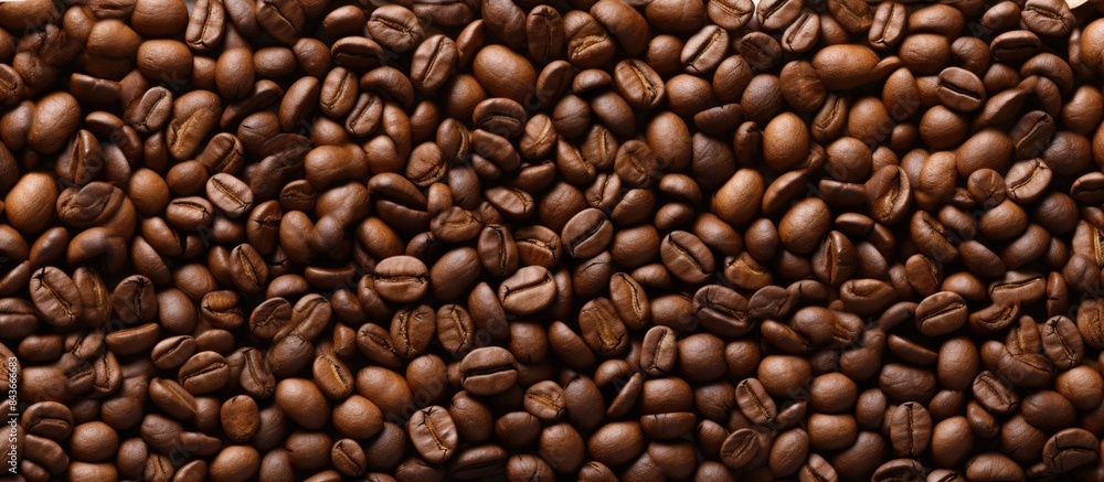 Aufkleber Top view of a coffee cup filled with coffee beans creating a visually appealing copy space image
