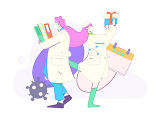 Medical characters fighting the epidemic flat vector concept operation hand drawn illustration
