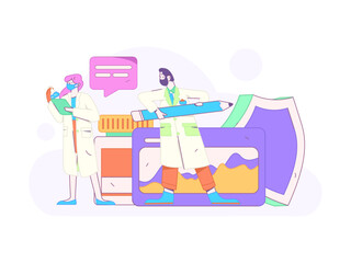 Medical characters fighting the epidemic flat vector concept operation hand drawn illustration

