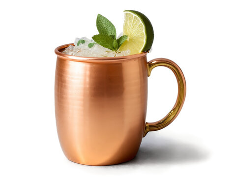 Aussie Mule copper mug filled with mixture of ginger beer vodka and lime juice garnished