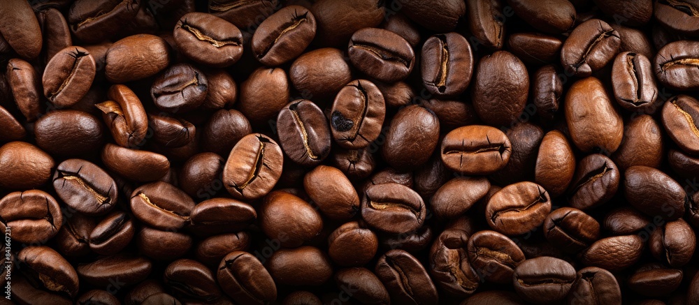 Poster High resolution copy space image of a close up macro shot capturing the mood and background of roasted coffee beans