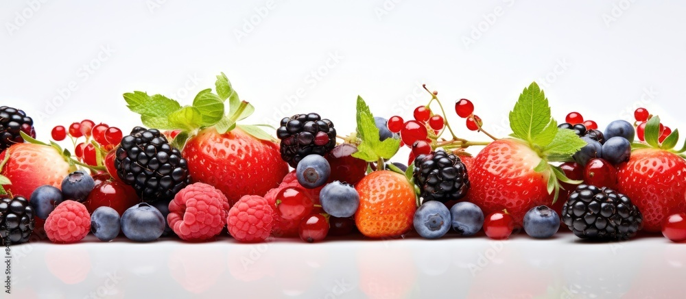 Aufkleber Variety of ripe berries on a white background creating a copy space image