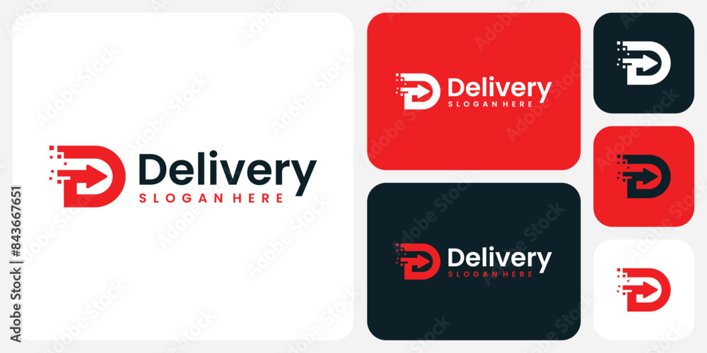 Poster vector logo design of initial d and arrow shape with pixel accents in a modern, simple, clean and ab