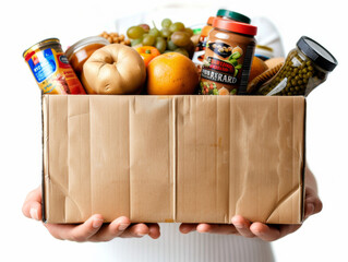 Food Donations in Hands Isolated on White Background

