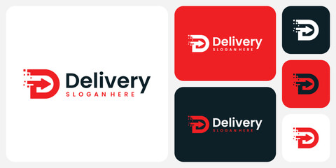 Vector logo design of initial D and arrow shape with pixel accents in a modern, simple, clean and abstract style.