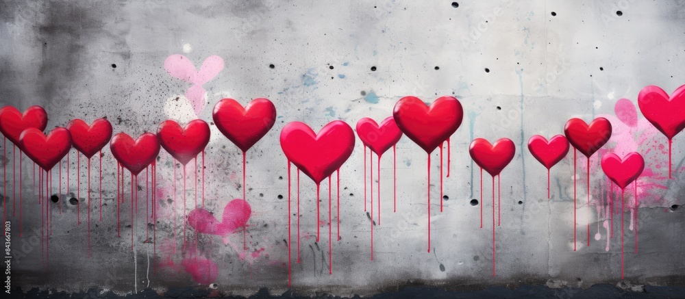 Aufkleber valentine s day background with a concrete backdrop adorned by gorgeous vibrant hearts symbolizing l