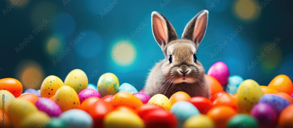 Aufkleber colorful easter themed composition with a charming bunny and eggs set against a vibrant background c