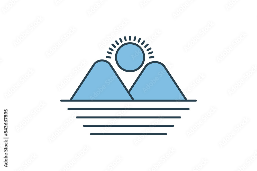 Poster sunset icon. icon related to weather. suitable for web site, app, user interfaces, printable etc. fl