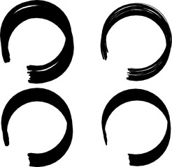 Paint Brush. Vector brush set. Elements of grunge design. Painted inked circular stripes. Creative isolated round spots. A group of abstract grunge sketches for teaching design or decorating graphic a