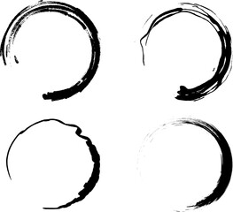 Paint Brush. Vector brush set. Elements of grunge design. Painted inked circular stripes. Creative isolated round spots. A group of abstract grunge sketches for teaching design or decorating graphic a