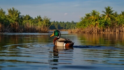 Aquatic Majesty: The Male Mallard Duck's Serene Swim