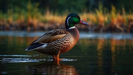 Obraz premium Ripple Ruler: The Male Mallard Duck Commands the Waters