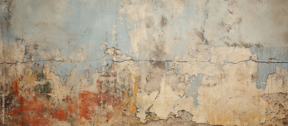 Poster old wall with layers of peeling paint grunge background or texgture. copy space available