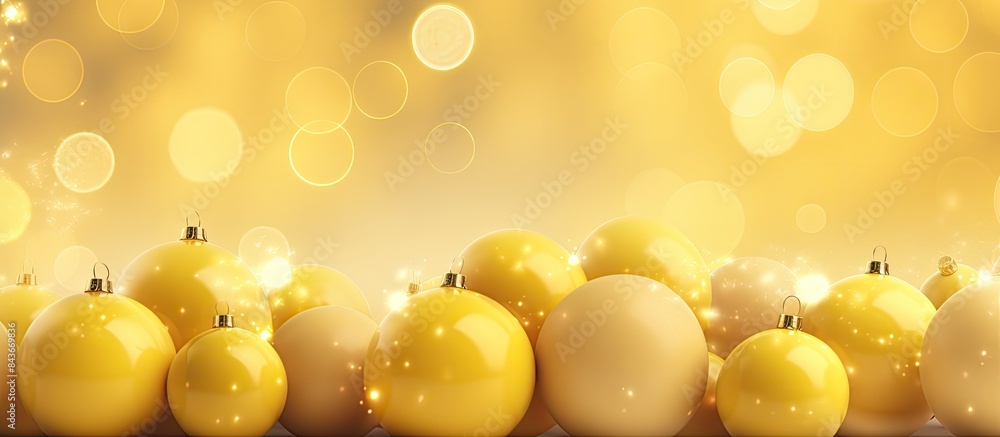 Poster yellow background with soft round bokeh lanterns card for the holiday. copy space available