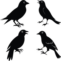 set of black bird silhouettes vector elements vector