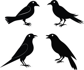 set of black bird silhouettes vector elements vector