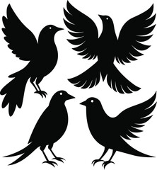 set of black bird silhouettes vector elements vector