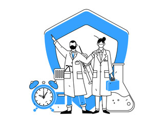 Medical characters fighting the epidemic flat vector concept operation hand drawn illustration
