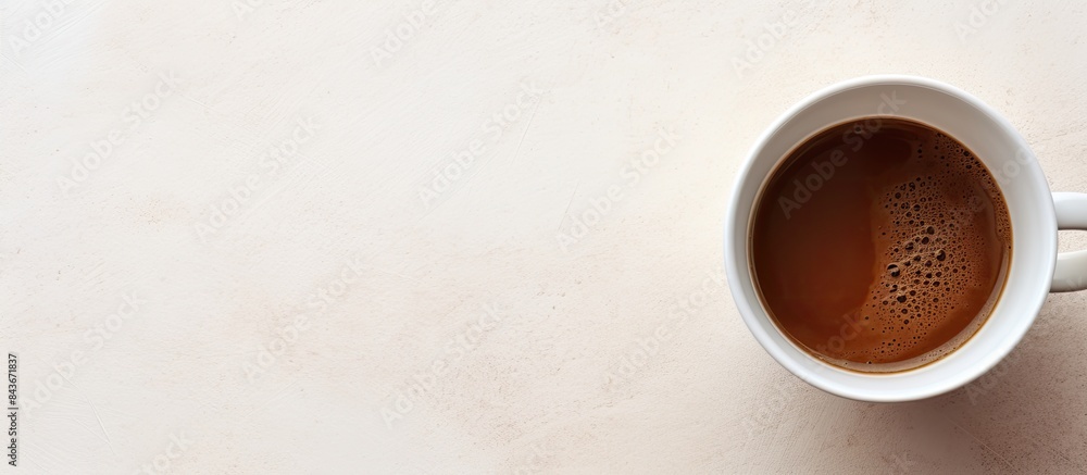 Aufkleber White coffee cup on abstract background top view Sparse composition with copy space