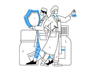 Medical characters fighting the epidemic flat vector concept operation hand drawn illustration
