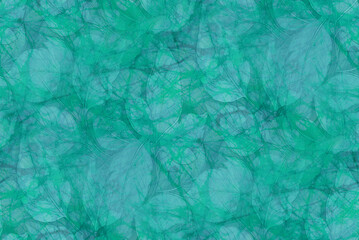 Green leaves floral pattern. Watercolor on paper texture. like batik fabric. Boho style. 