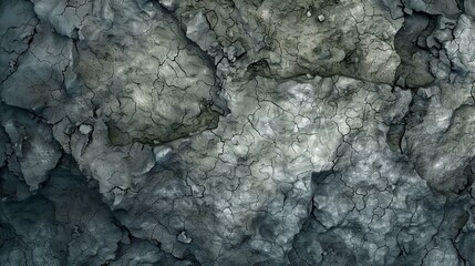 Fototapeta premium Close-up view of cracked, rugged, and dry earth texture in shades of gray, showcasing natural patterns and formations.