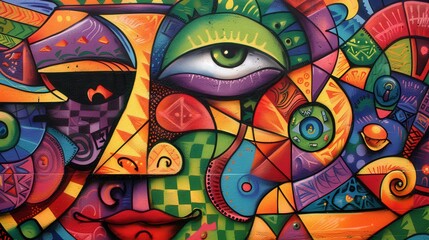 Cultural Fusion: Vibrant Graffiti Mural Blending Diverse Elements from Various Cultures in Harmonious Composition