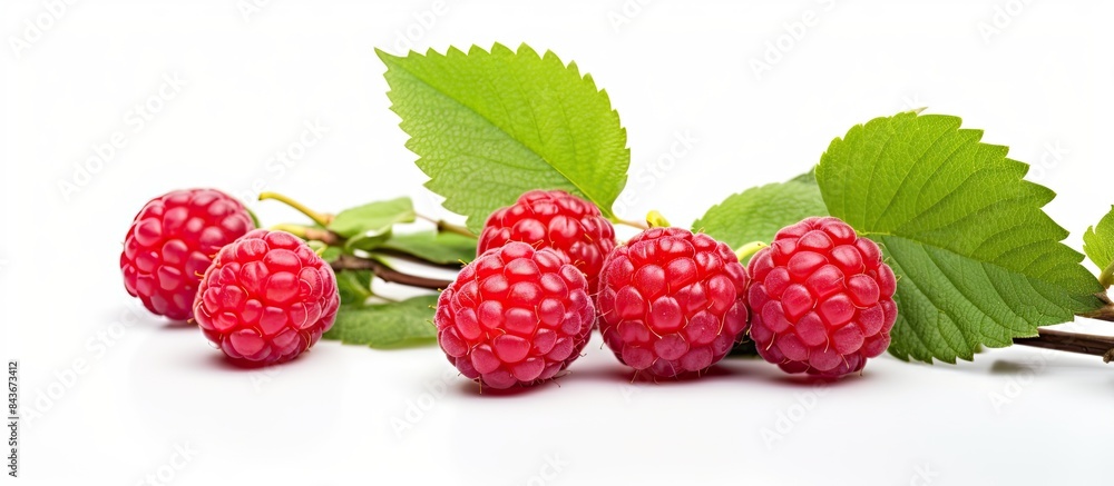 Poster a fresh raspberry branch on a white background creating a copy space image