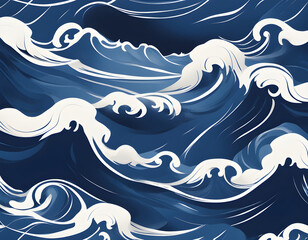 Fototapeta premium Stylized waves crash in indigo evoking ocean power backdrop