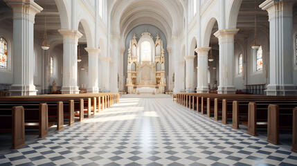 Obraz premium Grand Cathedral Interior with High Ceilings and Ornate Architecture