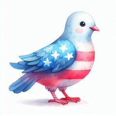 Fototapeta premium A cartoon bird with a red, white, and blue striped shirt and stars on its wings