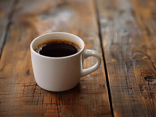 Steaming Coffee Cup on Rustic Wooden Table