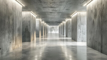 Fototapeta premium Bright Concrete Corridor with Columns