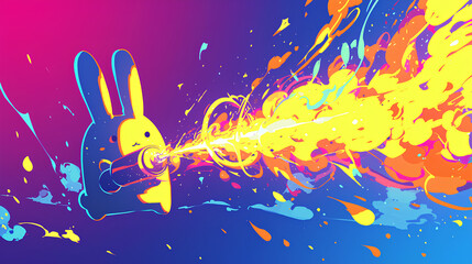 a rabbit spitting fire, cool pose